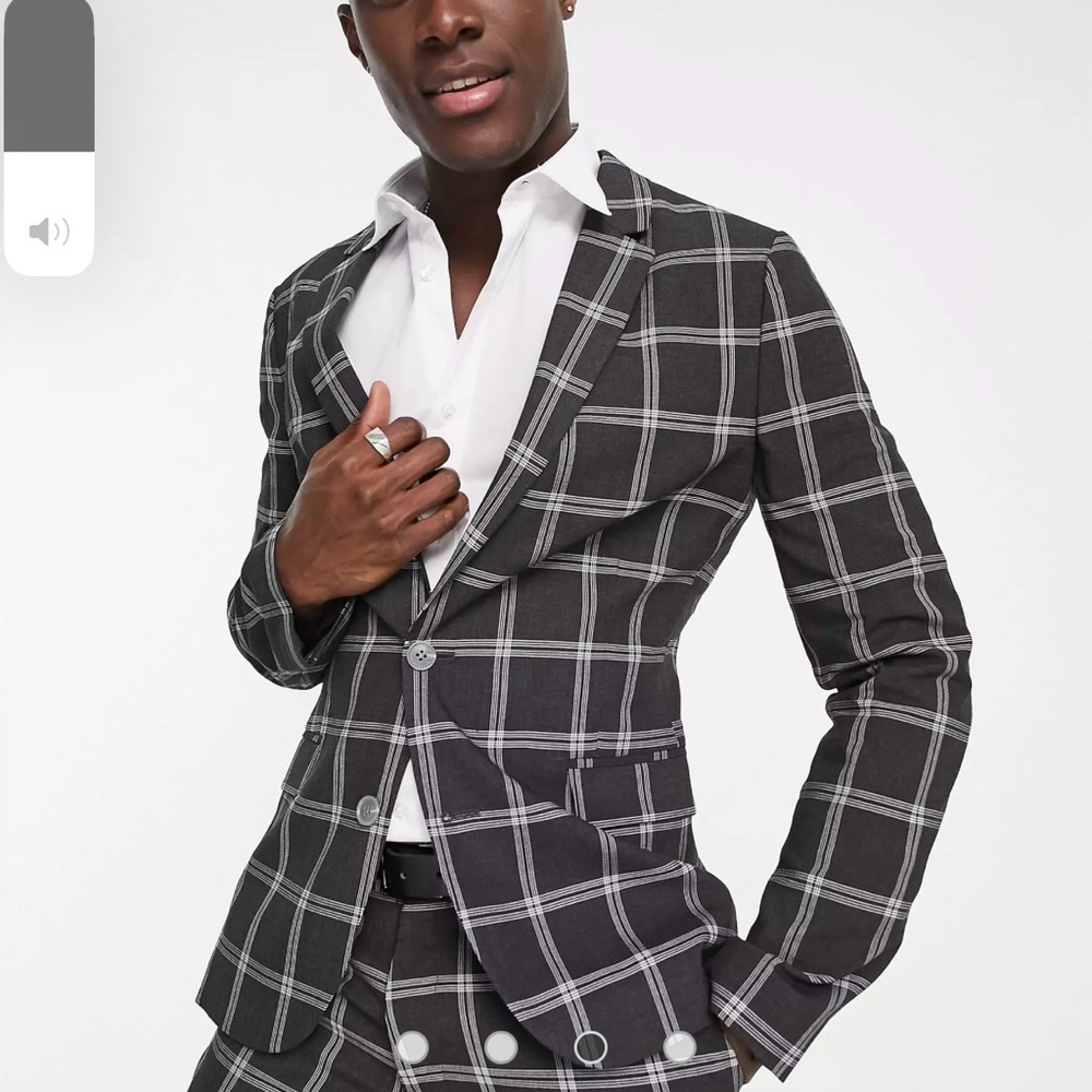 ASOS DESIGN skinny suit jacket with prince of wales check charcoal 44” Regular